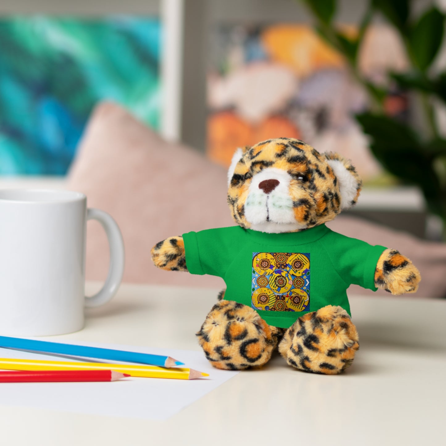 Plush Teddy Bear with Flower Doodle Tee