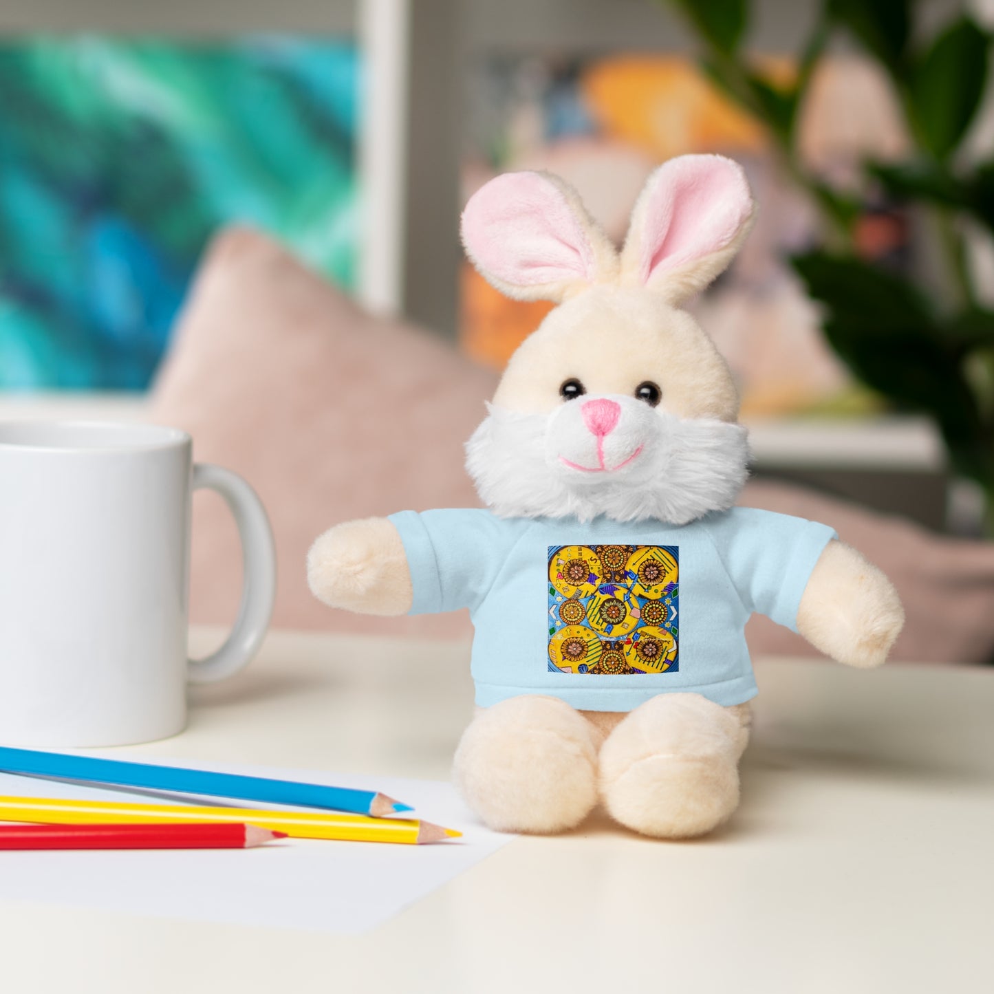 Plush Teddy Bear with Flower Doodle Tee