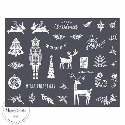 Christmas Folk Art - Mesh Stencil 8.5x11