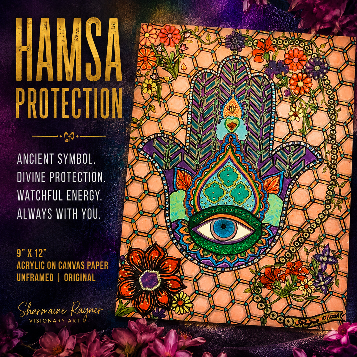 Hamsa Protection — Original Acrylic Painting | Sharmaine Rayner