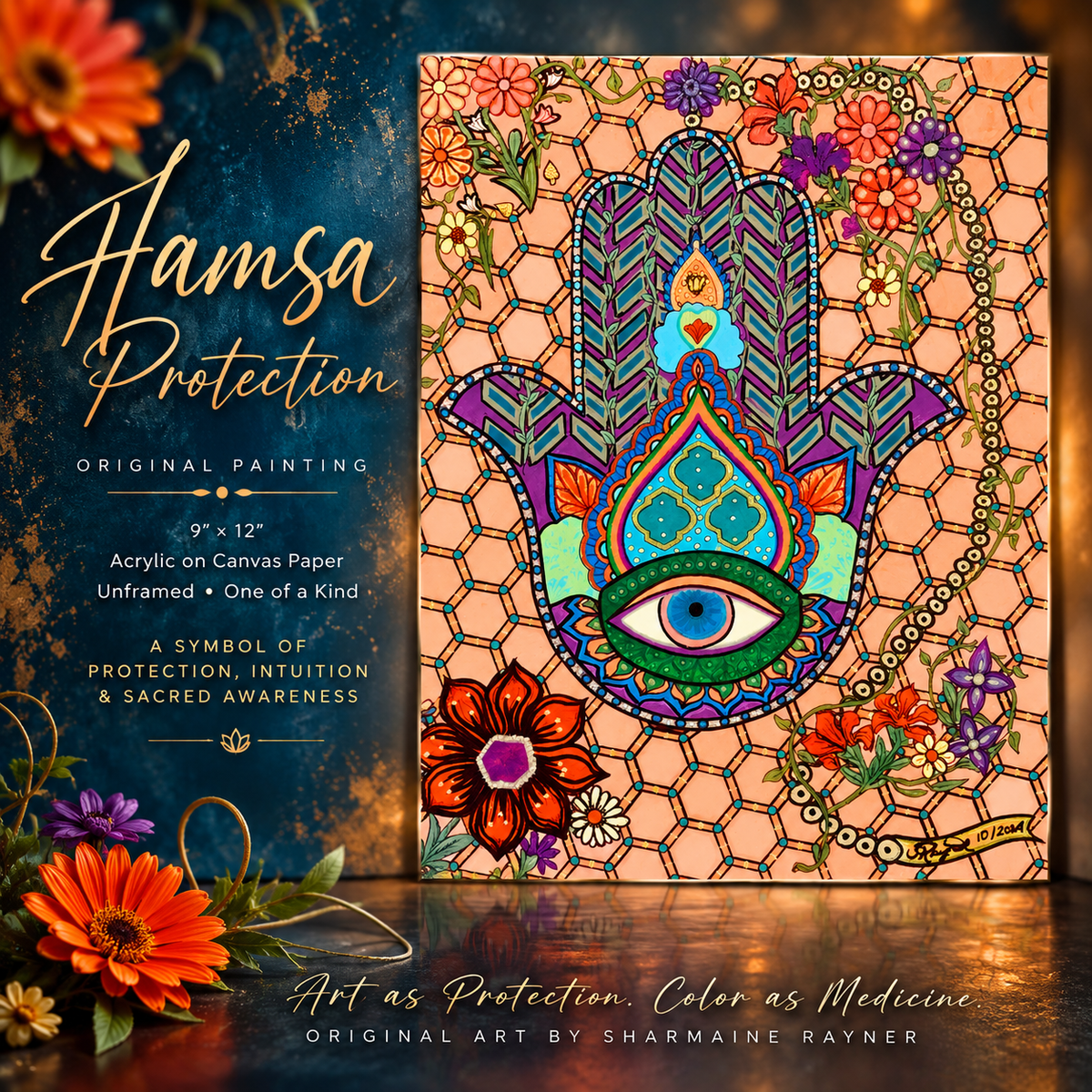 Hamsa Protection — Original Acrylic Painting | Sharmaine Rayner