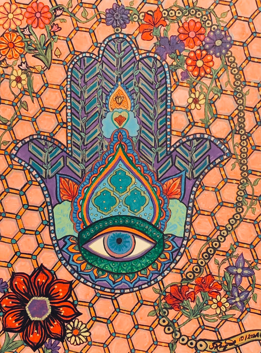 Hamsa Protection Original Acrylic Painting