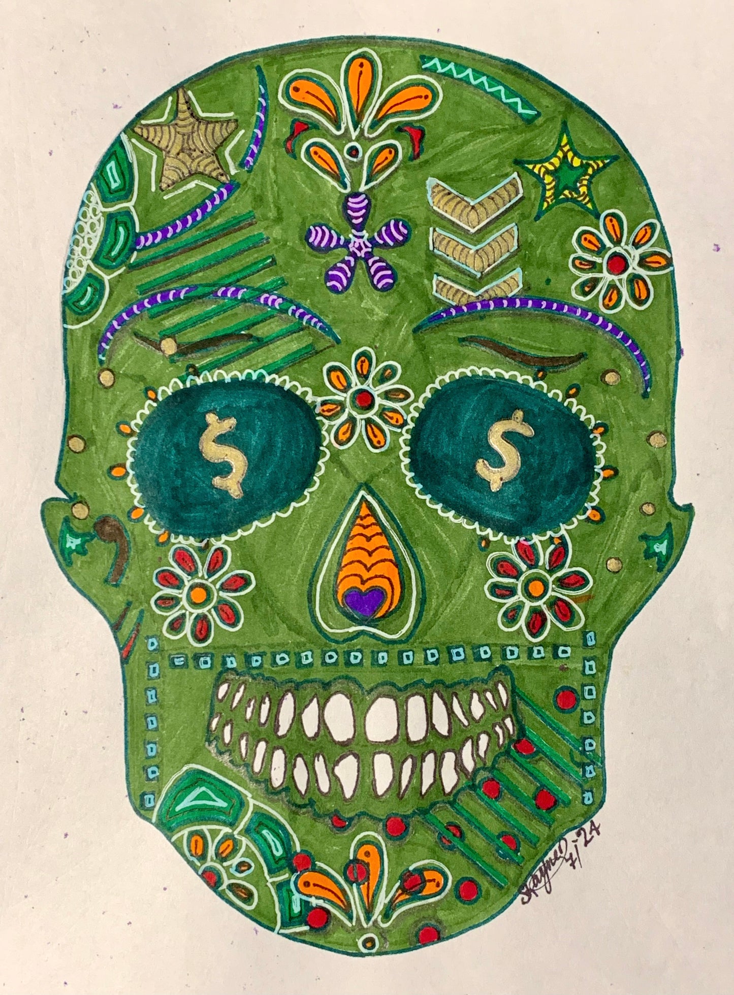 Green Machine Skull Drawing/ Doodle