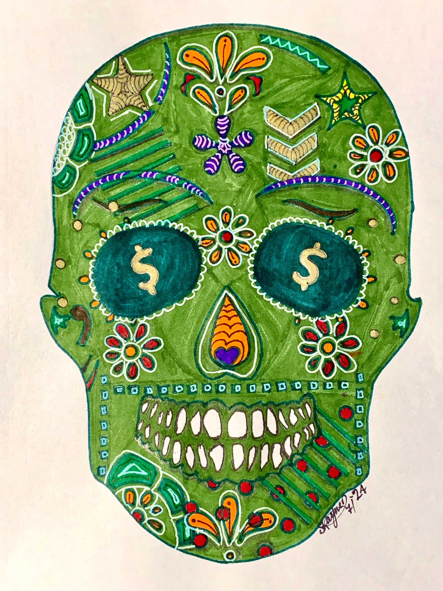 Green Machine Skull Drawing/ Doodle