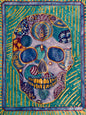 Turquoise Metallic "Sugar Skull" Drawing/ Doodle on Paper