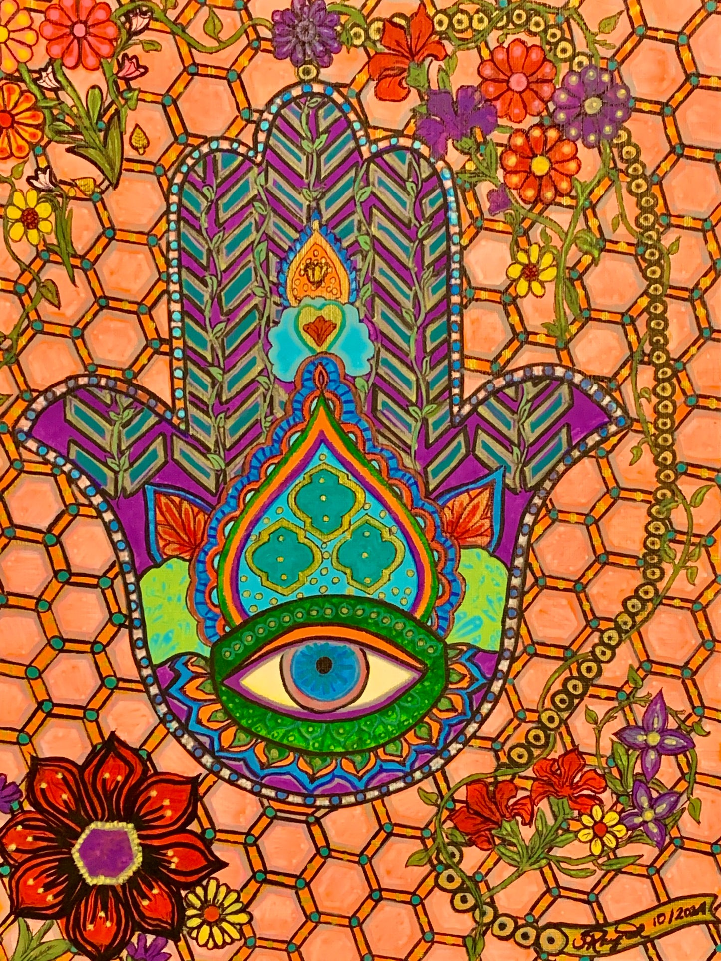 Hamsa Protection Original Acrylic Painting