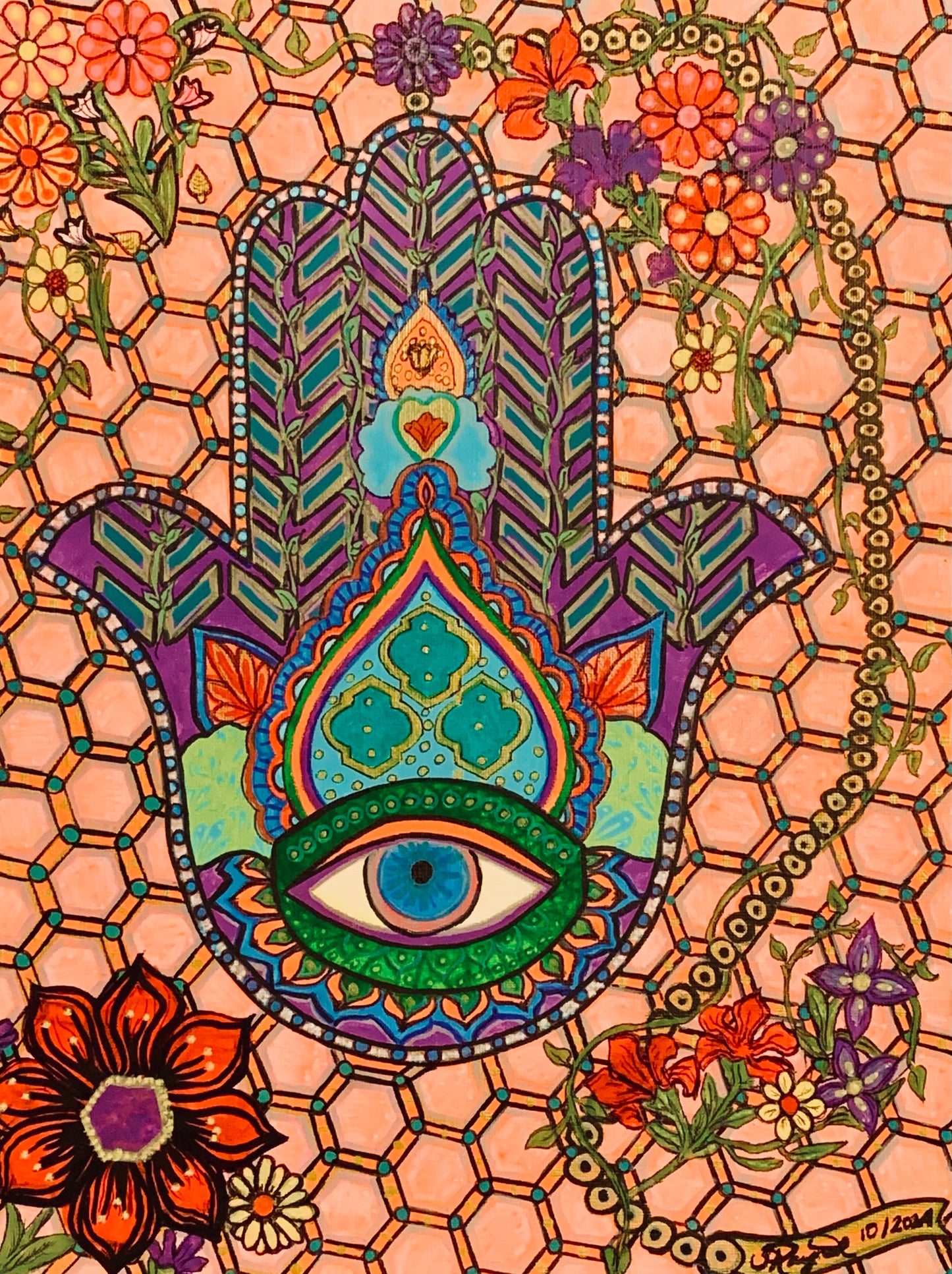 Hamsa Protection Original Acrylic Painting