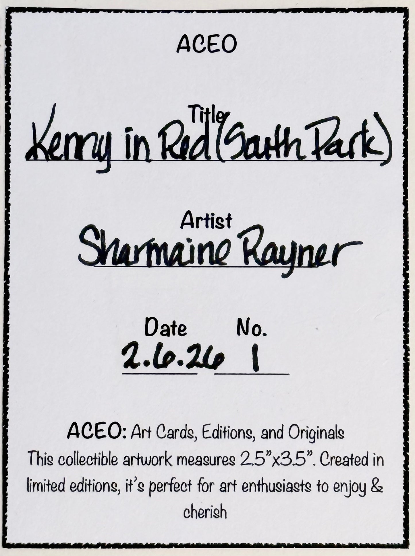 Kenny In Red (South Park) ACEO Card Mini Collectible Art