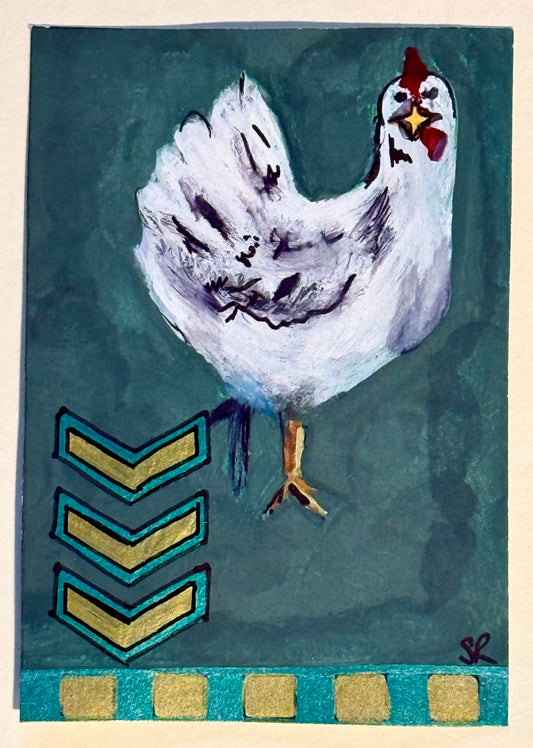 Military Chicken ACEO Card Mini Collectible Art
