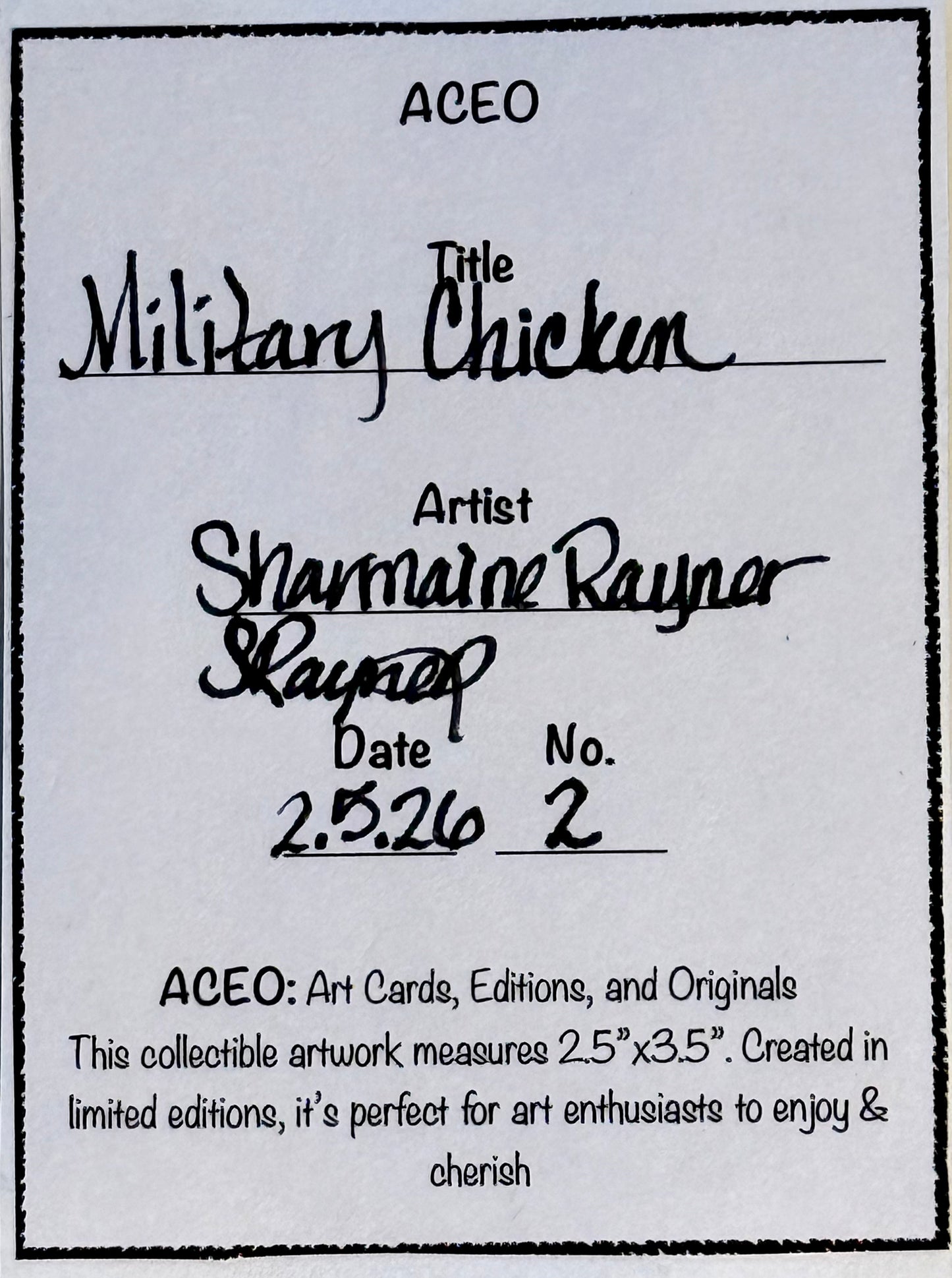 Military Chicken ACEO Card Mini Collectible Art