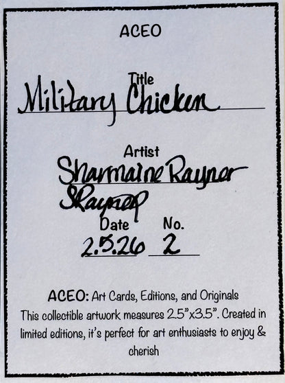 Military Chicken ACEO Card Mini Collectible Art