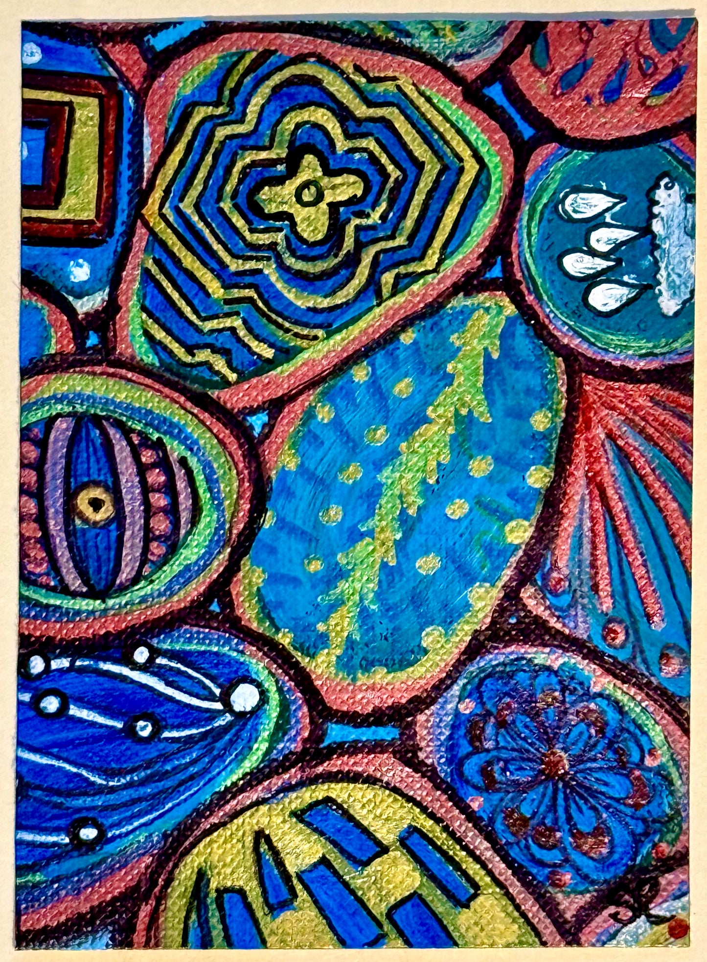 Turquoise Metallic Doodle ACEO Card Mini Collectible Art