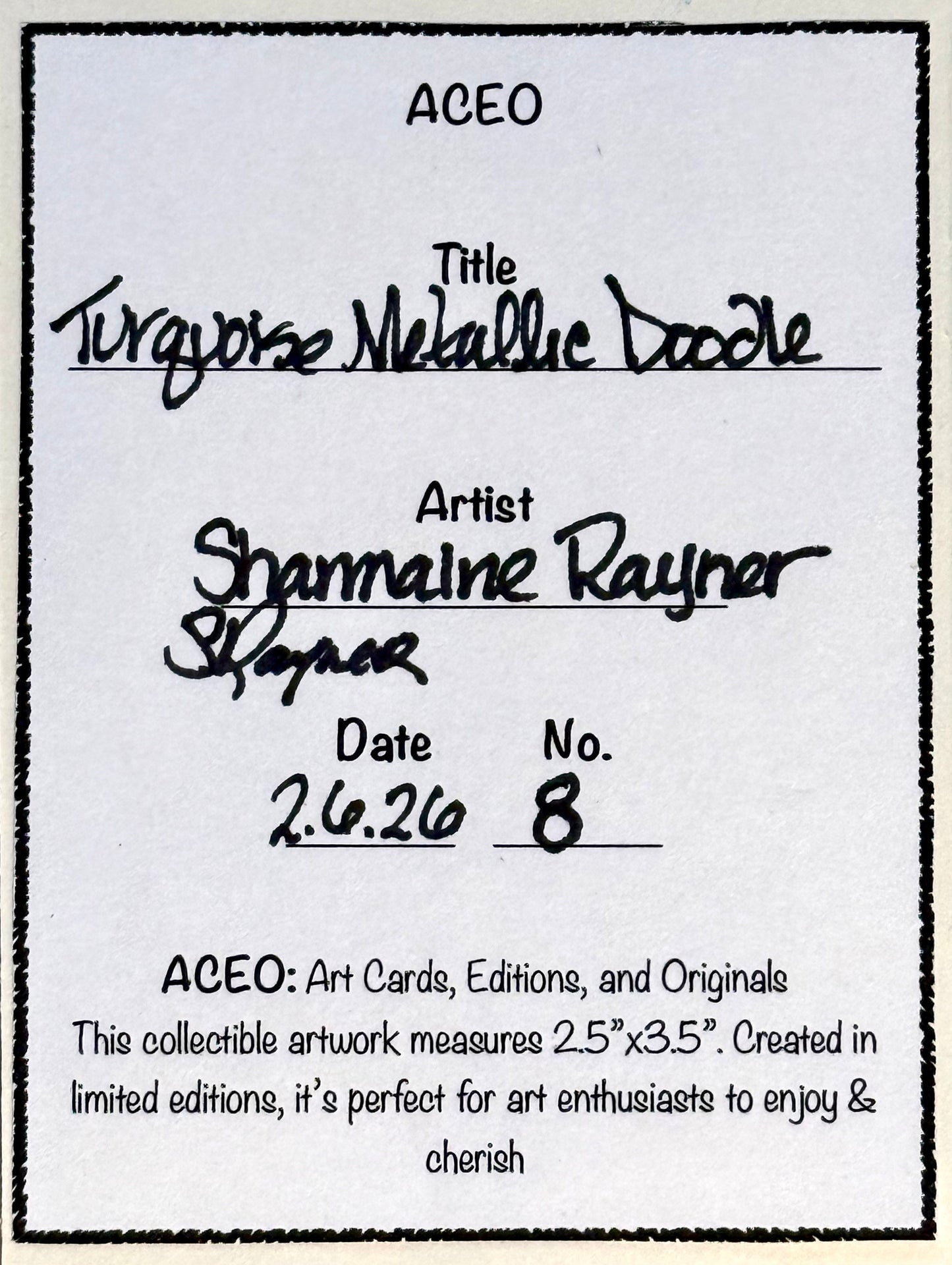 Turquoise Metallic Doodle ACEO Card Mini Collectible Art