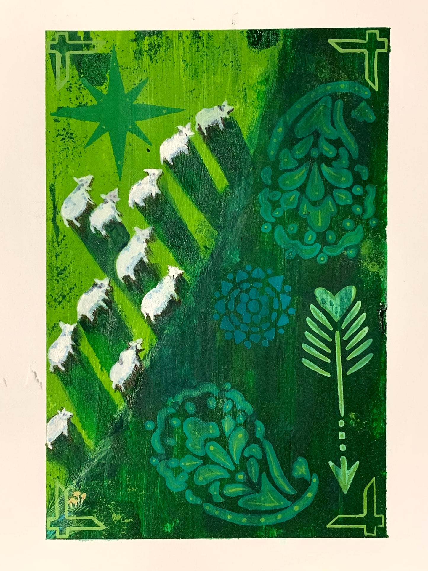 Goats in a Field Original Mixed Media Acrylic Painting
