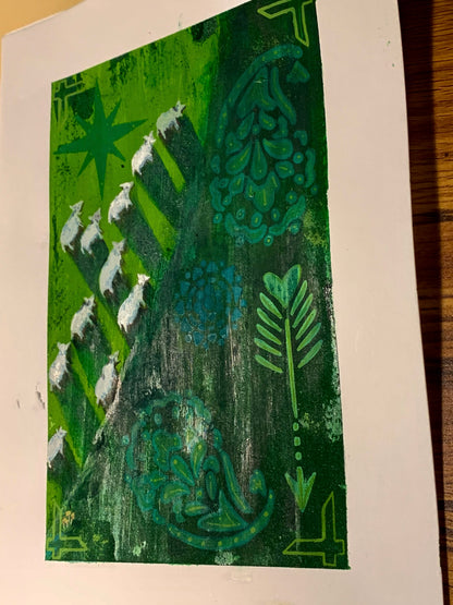 Goats in a Field Original Mixed Media Acrylic Painting