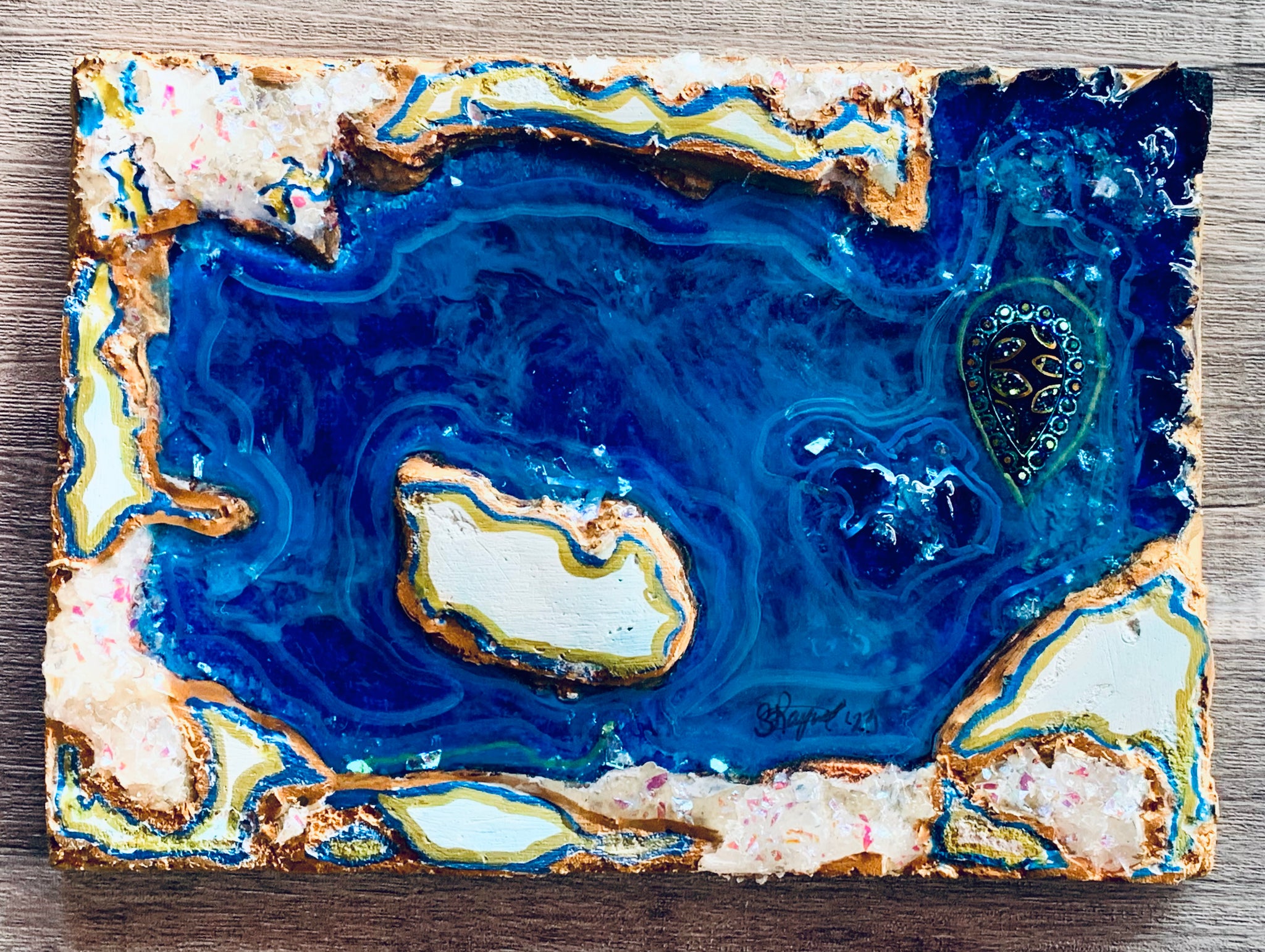 "By The Bay" 5"x7" Mixed Media Crystal and Resin Art