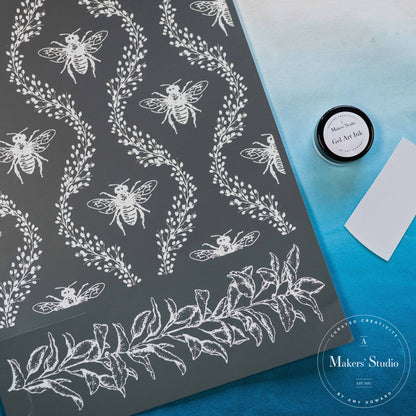 Bee and Vine - Mesh Stencil 9x12