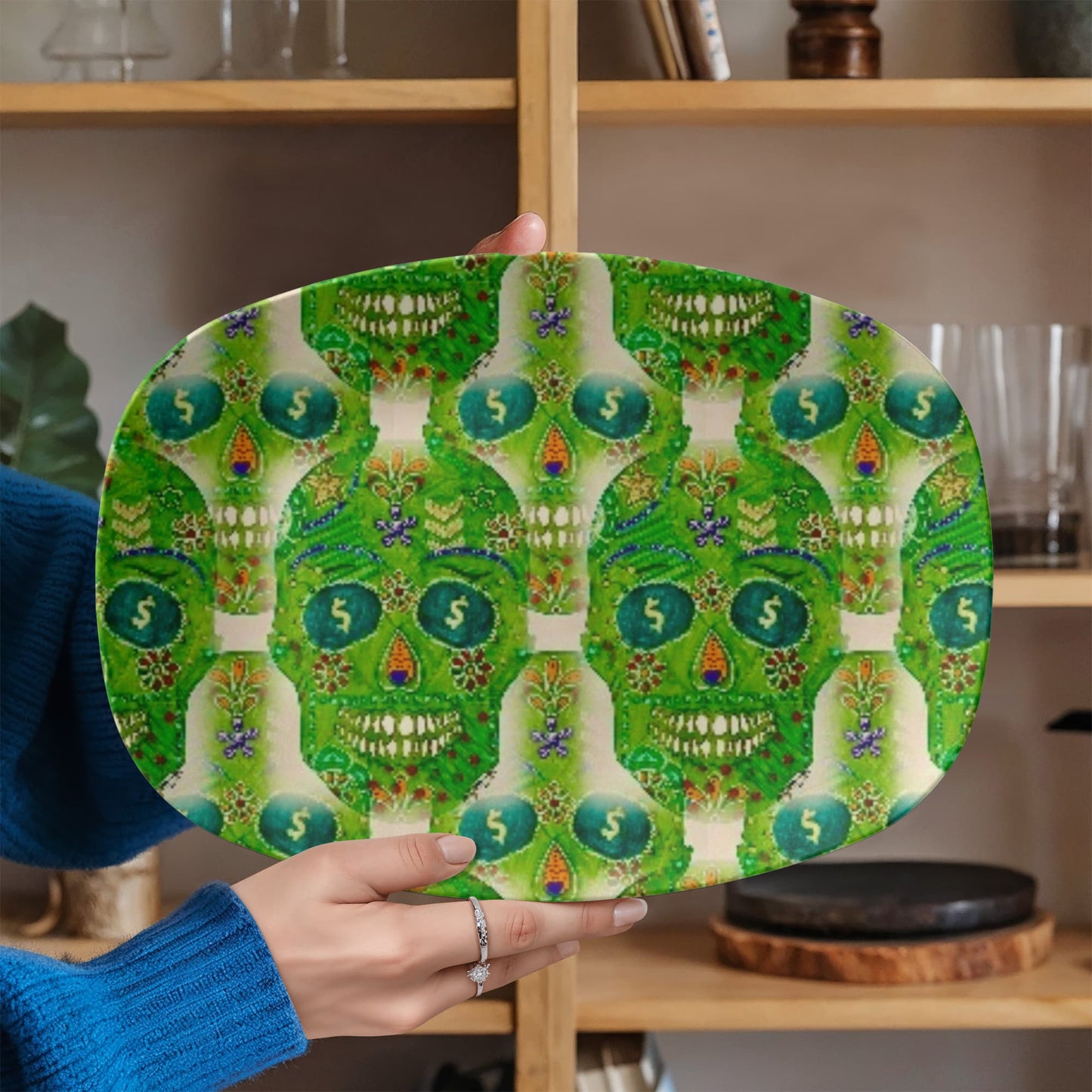 Green Machine Skull Doodle Platter