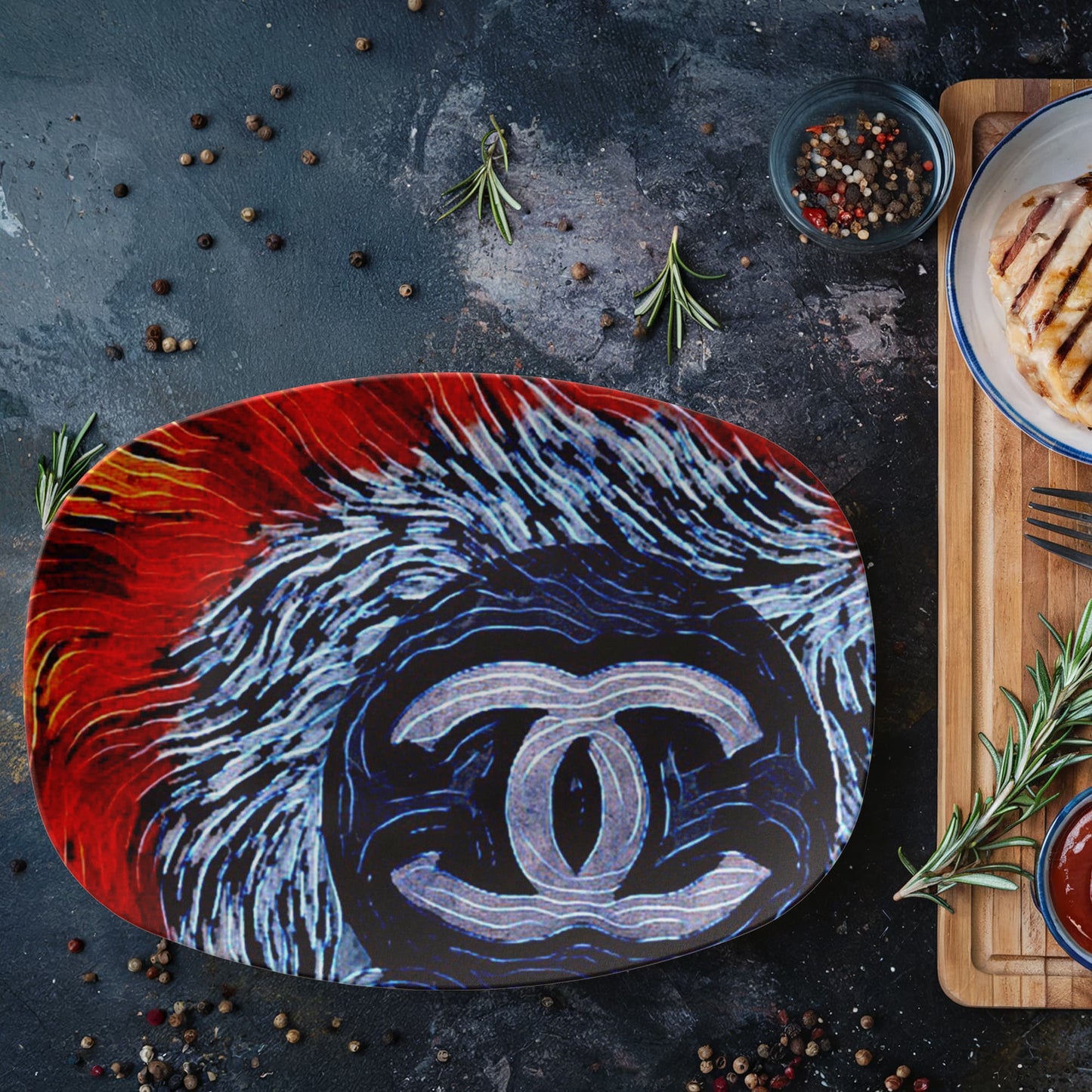 Chanel Feathers 10"x14" Oval Platter
