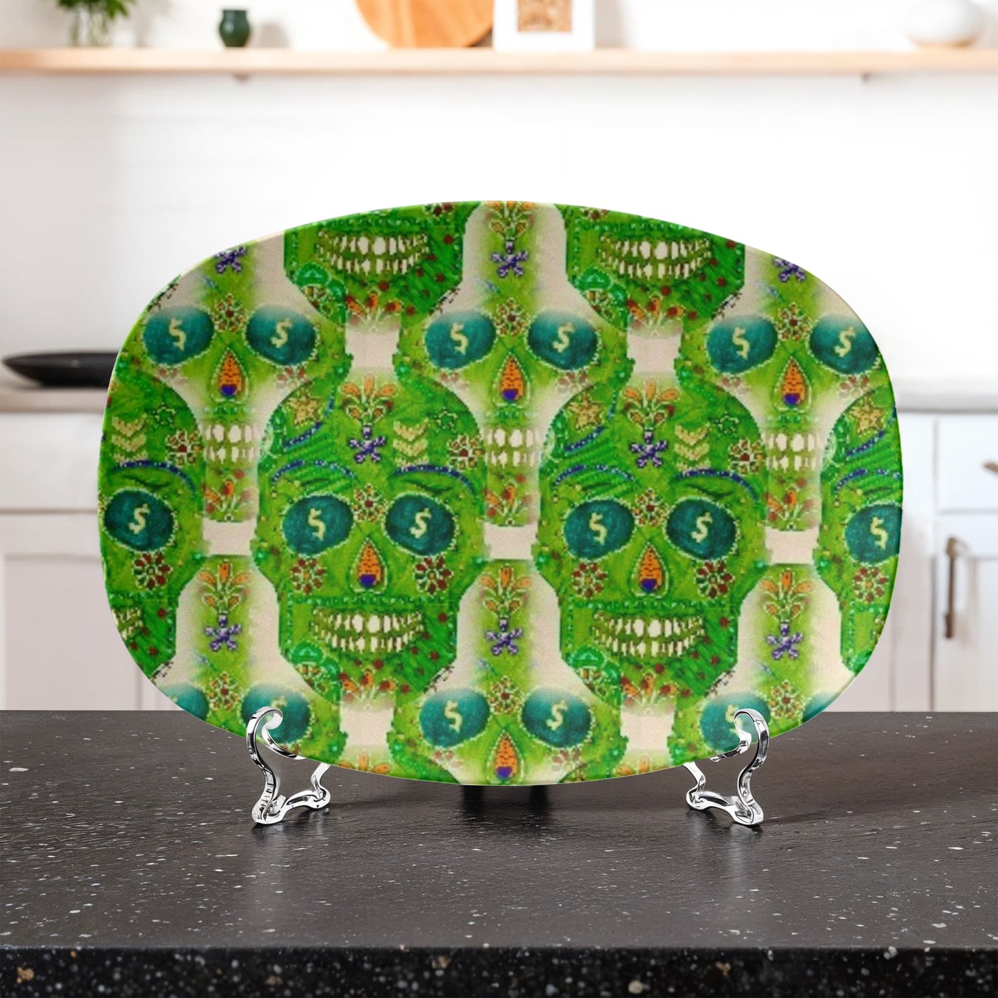 Green Machine Skull Doodle Platter