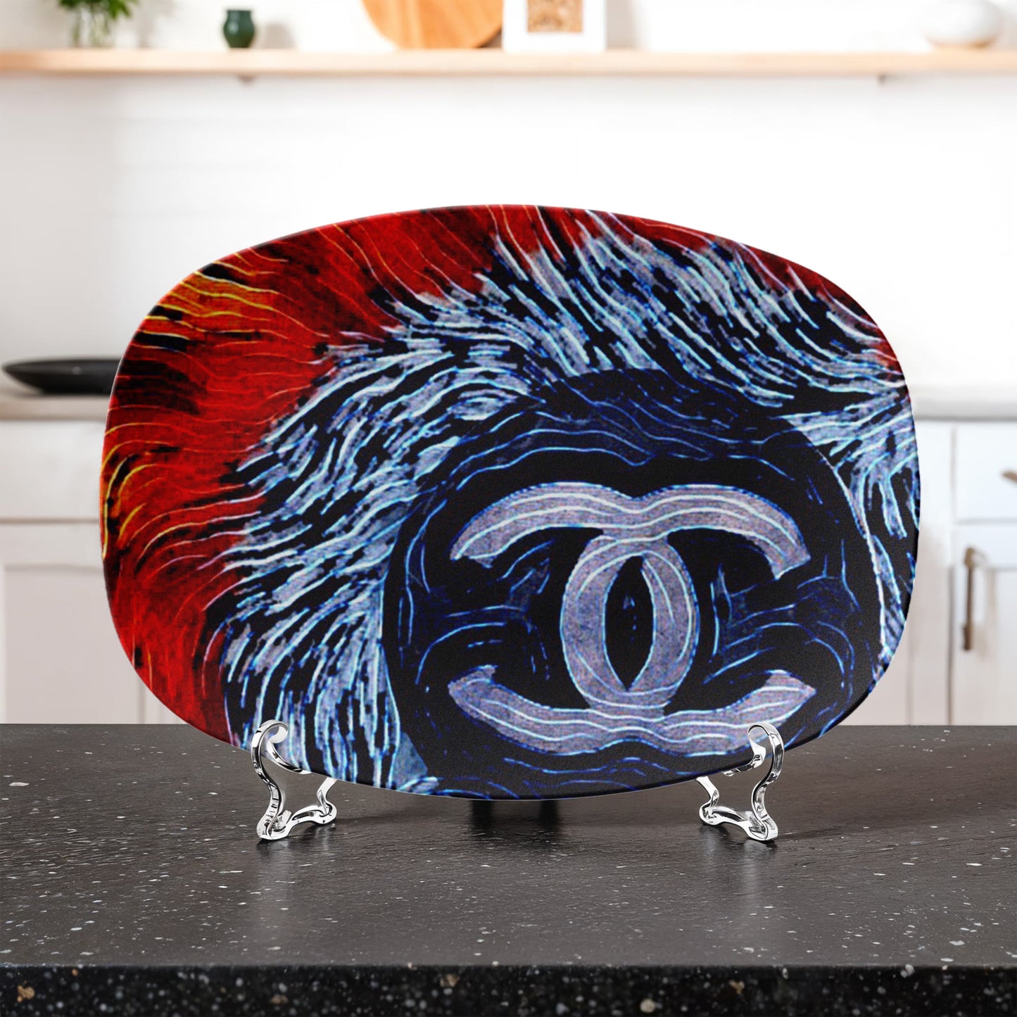Chanel Feathers 10"x14" Oval Platter