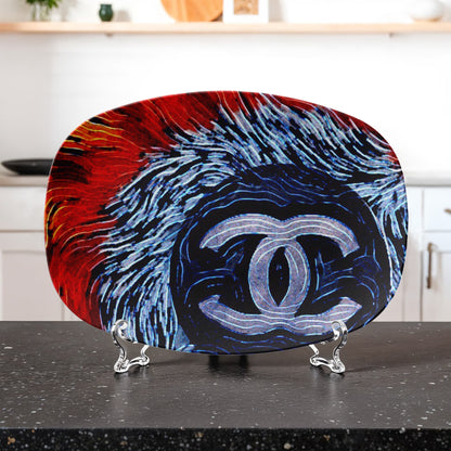 Chanel Feathers 10"x14" Oval Platter