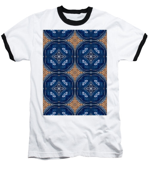 Blue Striped Agate Abstract I - Baseball T-Shirt