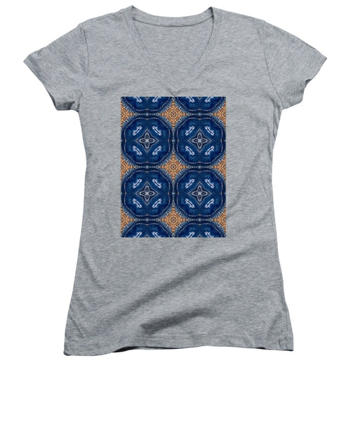Blue Striped Agate Abstract I - Women's V-Neck