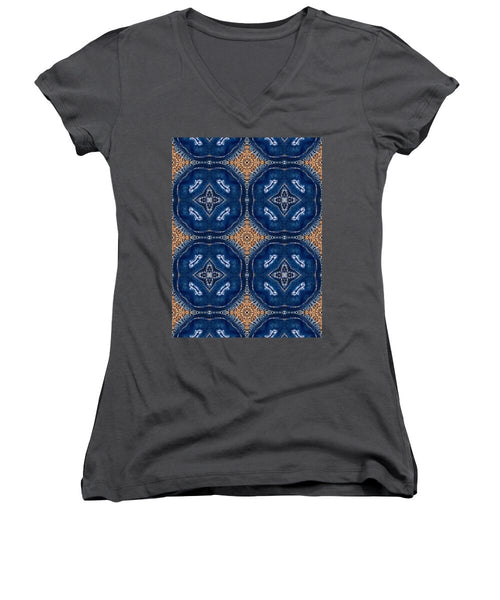Blue Striped Agate Abstract I - Women's V-Neck