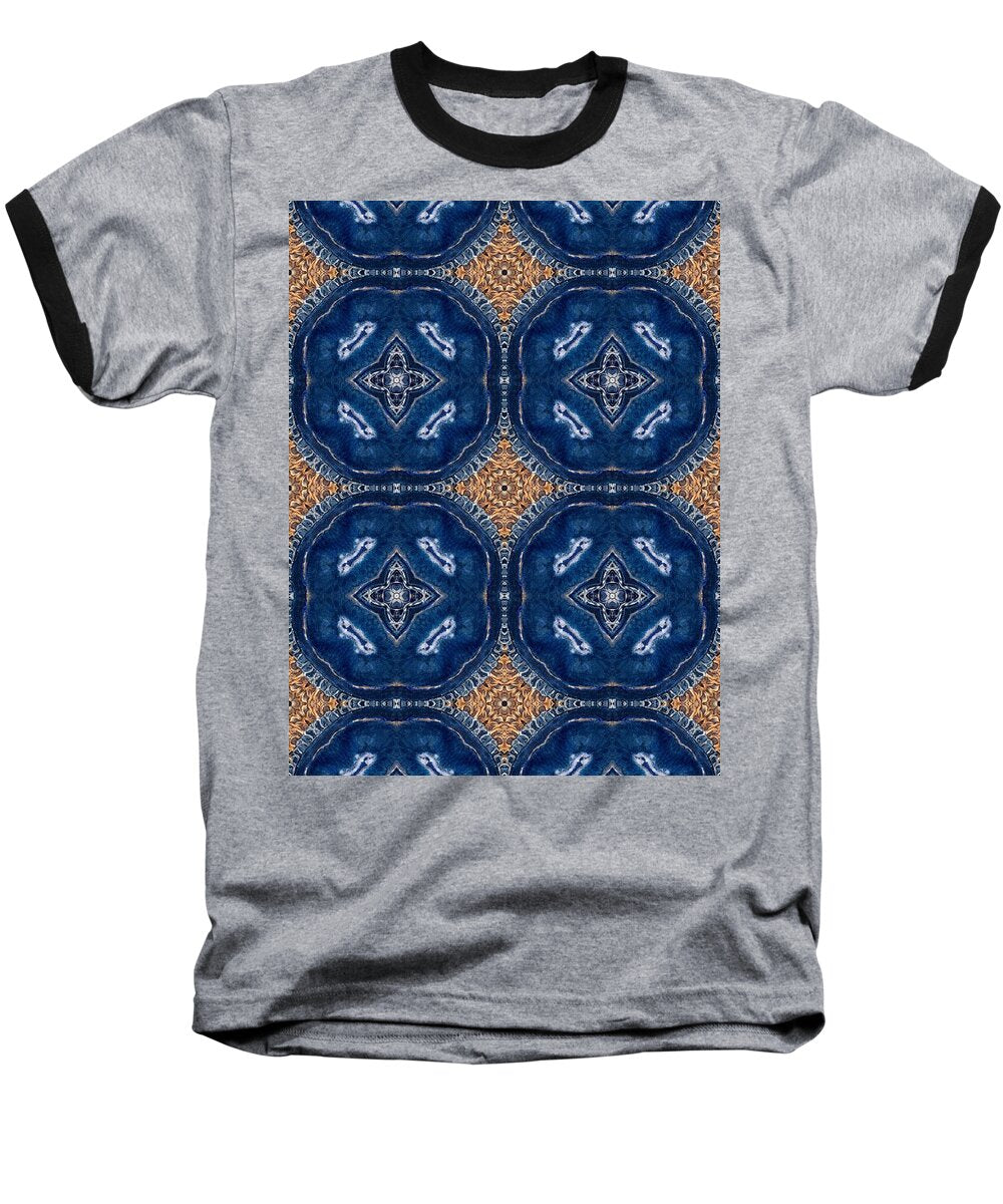 Blue Striped Agate Abstract I - Baseball T-Shirt