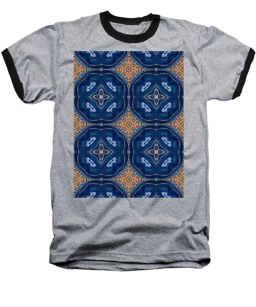 Blue Striped Agate Abstract I - Baseball T-Shirt