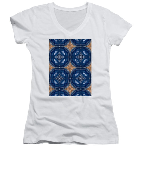 Blue Striped Agate Abstract I - Women's V-Neck