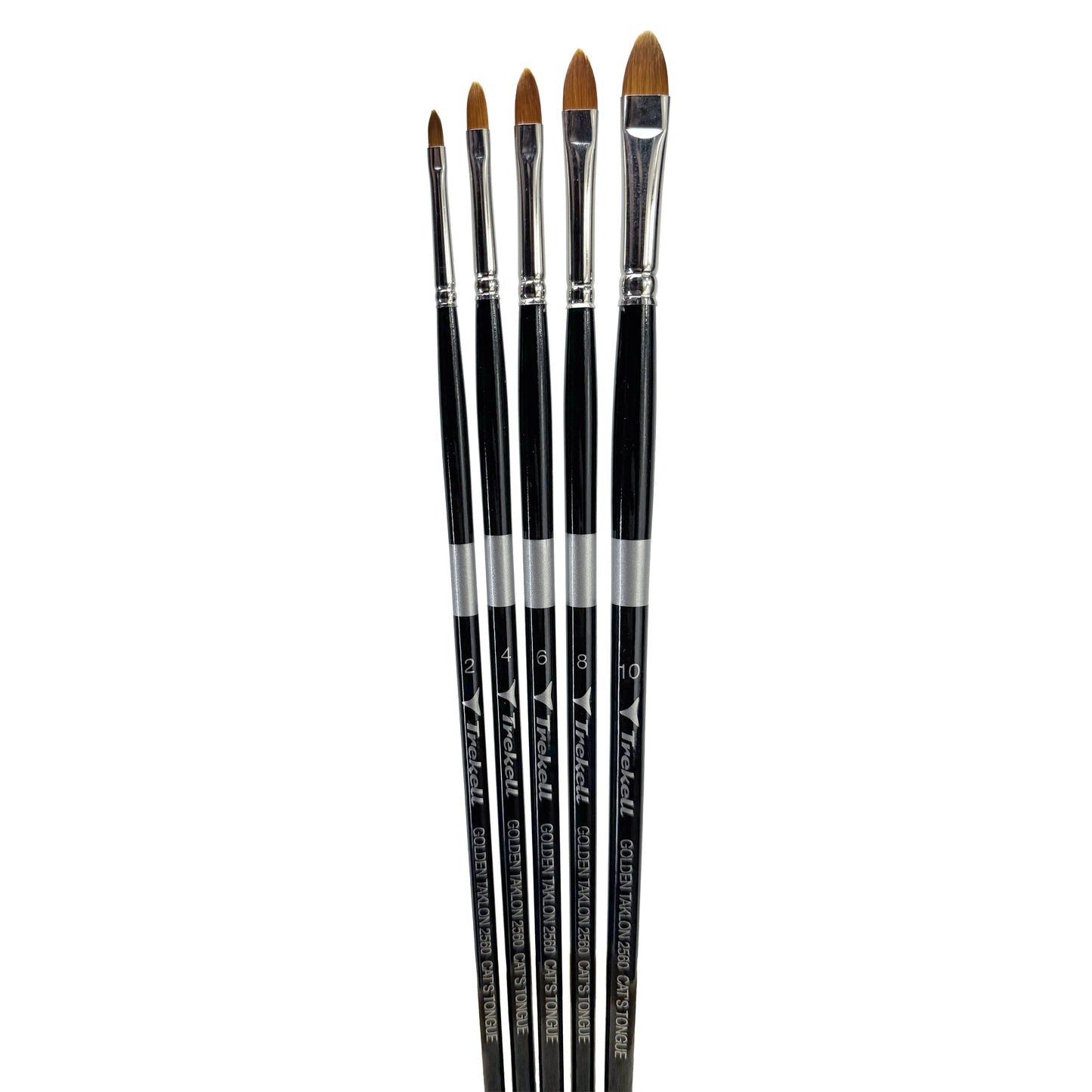 Trekell Golden Taklon Long Handle Artist Brush -  Complete Set - Cat's Tongue