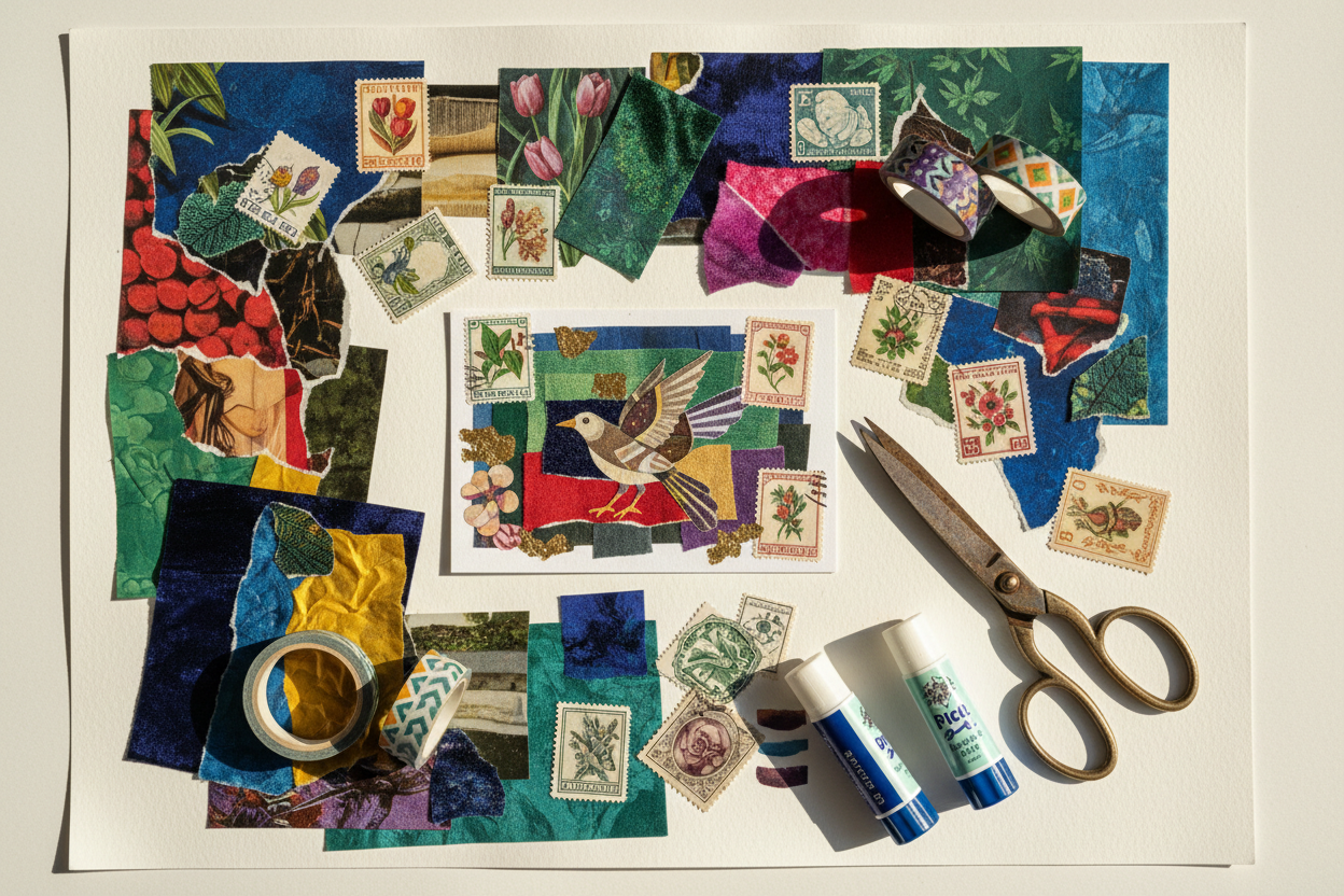 Collage Supplies Flat Lay
