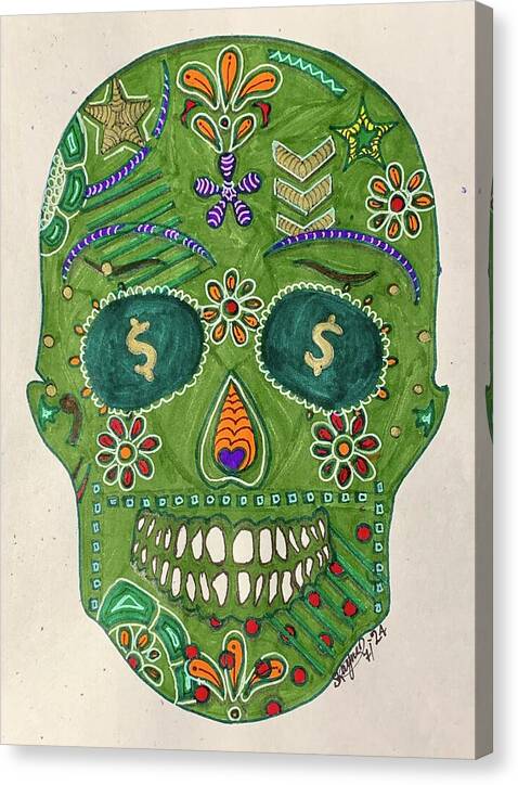 Green Machine Skull Drawing/Doodle - Canvas Print