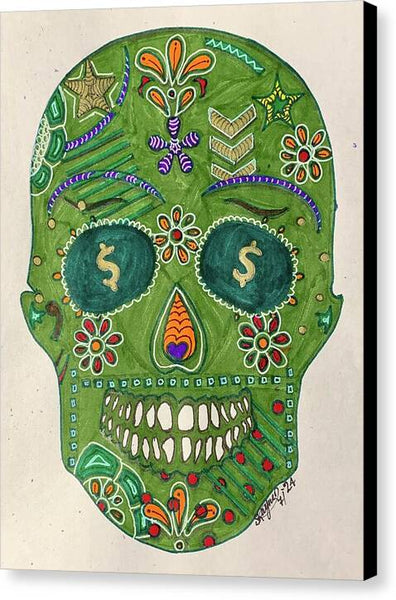 Green Machine Skull Drawing/Doodle - Canvas Print