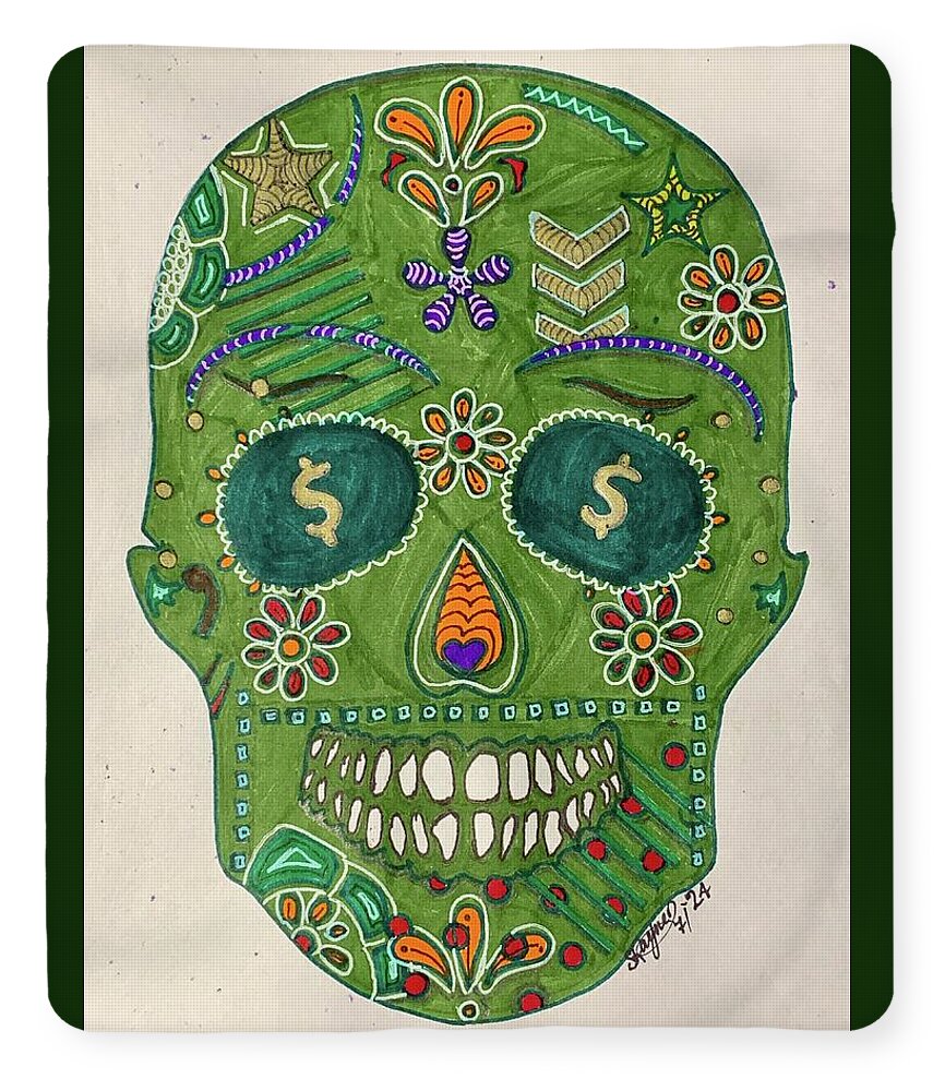 Green Machine Skull Drawing/Doodle - Blanket