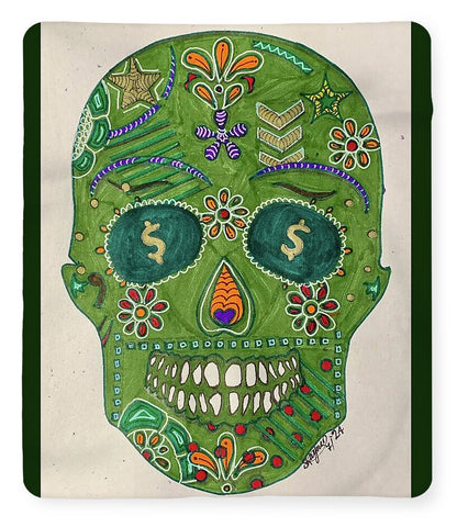 Green Machine Skull Drawing/Doodle - Blanket