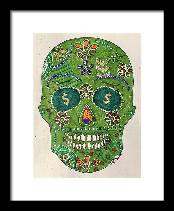 Green Machine Skull Drawing/Doodle - Framed Print