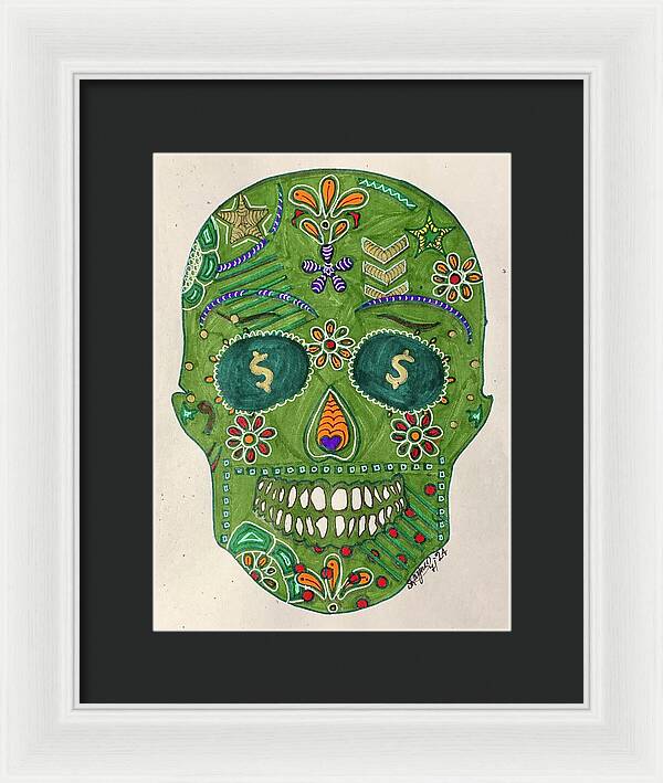 Green Machine Skull Drawing/Doodle - Framed Print