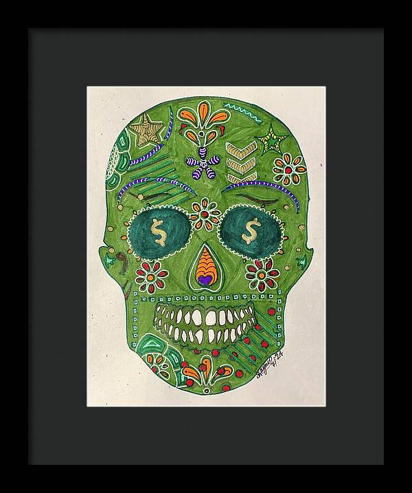Green Machine Skull Drawing/Doodle - Framed Print