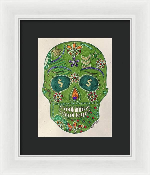 Green Machine Skull Drawing/Doodle - Framed Print