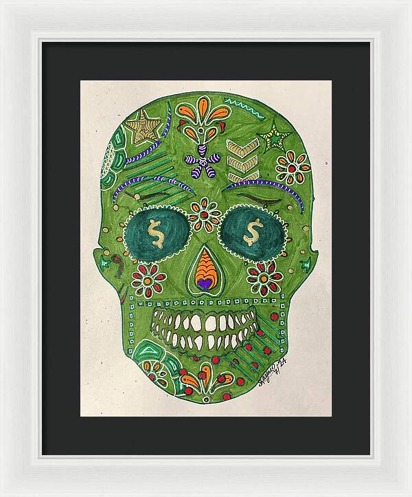 Green Machine Skull Drawing/Doodle - Framed Print