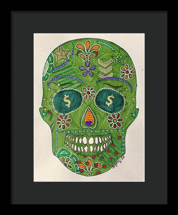 Green Machine Skull Drawing/Doodle - Framed Print