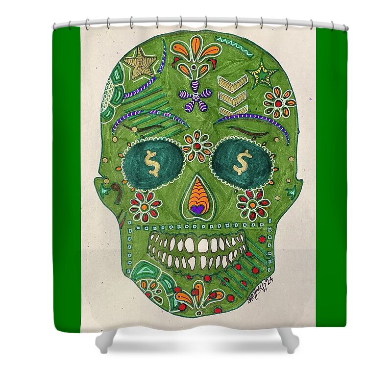 Green Machine Skull Drawing/Doodle - Shower Curtain