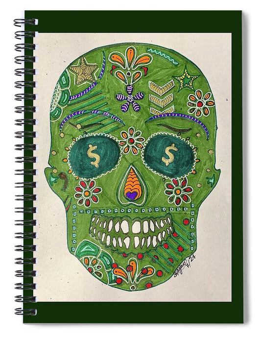 Green Machine Skull Drawing/Doodle - Spiral Notebook