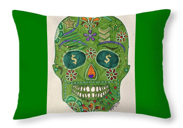 Green Machine Skull Drawing/Doodle - Throw Pillow