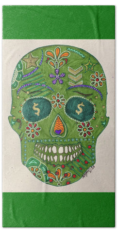 Green Machine Skull Drawing/Doodle - Beach Towel