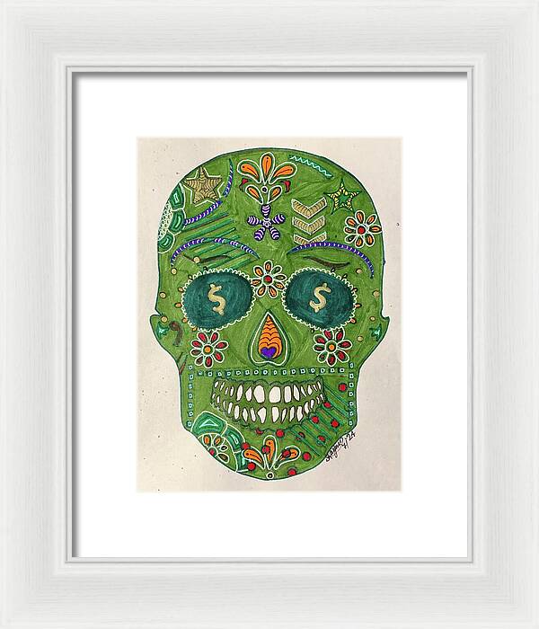 Green Machine Skull Drawing/Doodle - Framed Print