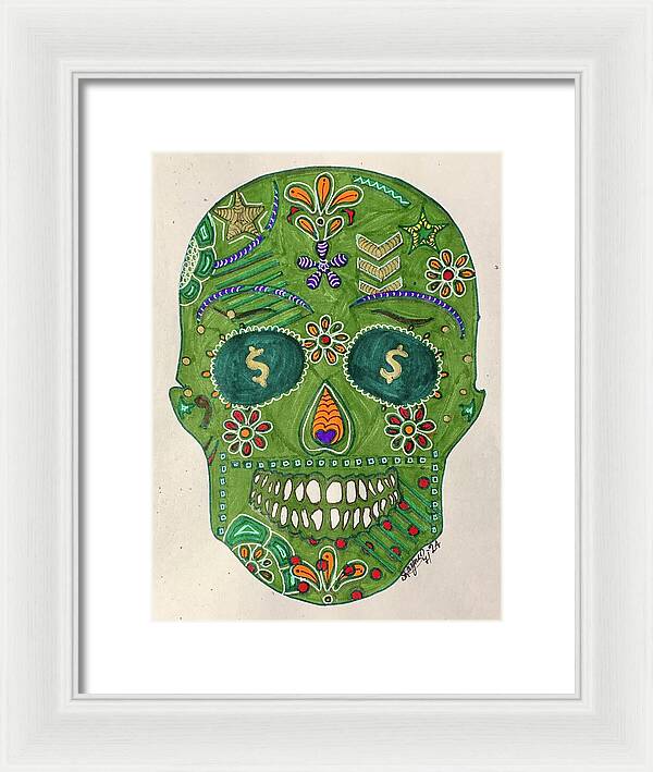 Green Machine Skull Drawing/Doodle - Framed Print